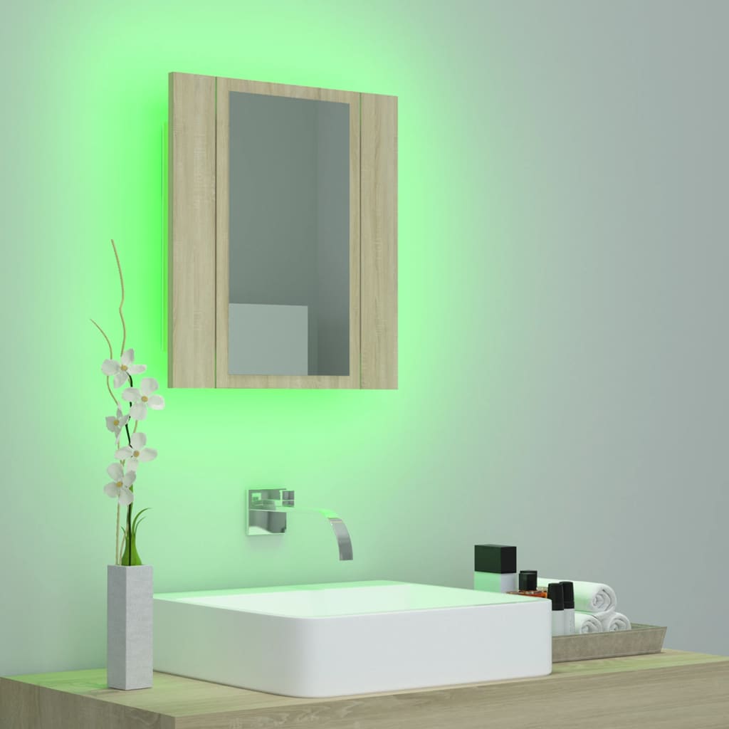 vidaXL LED Bathroom Mirror Cabinet Sonoma Oak 15.7"x4.7"x17.7" Acrylic