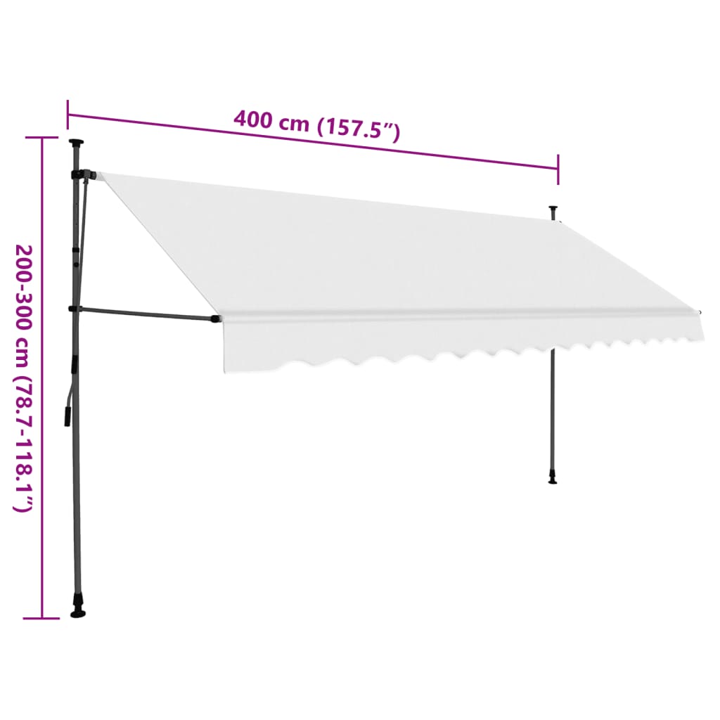vidaXL Manual Retractable Awning with LED 157.5" Cream
