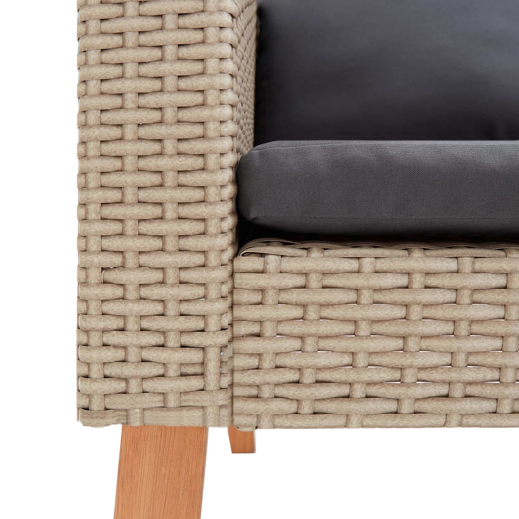 vidaXL Single Patio Sofa with Cushions Poly Rattan Beige