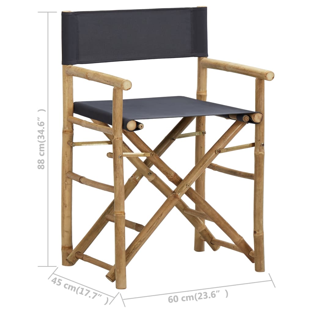 vidaXL Folding Director's Chairs 2 pcs Dark Gray Bamboo and Fabric
