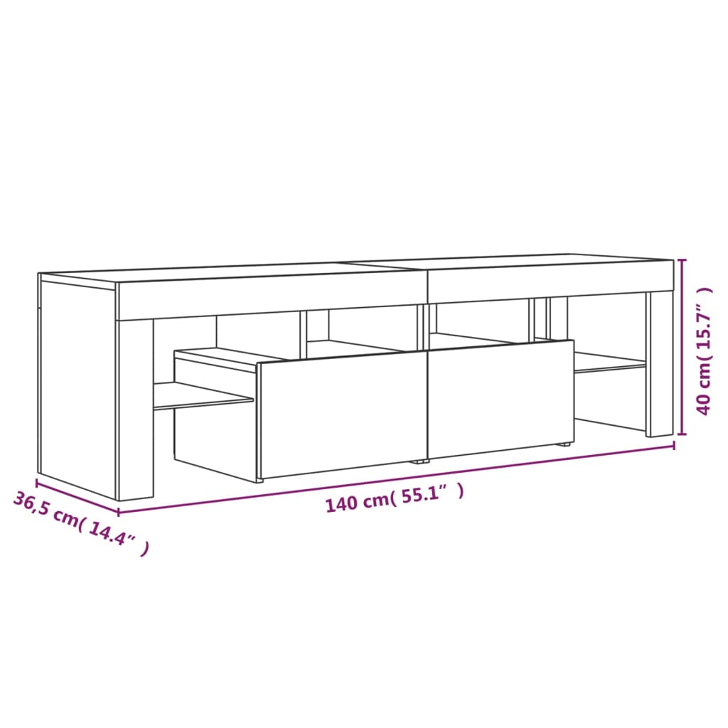 vidaXL TV Stand with LED Lights Smoked Oak 55.1"x14.4"x15.7"