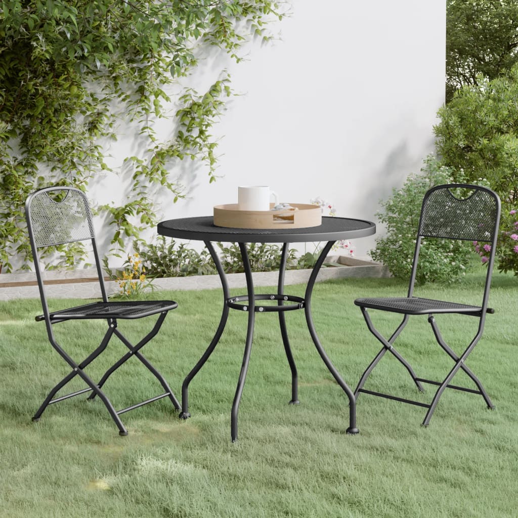 vidaXL 3 Piece Patio Dining Set Expanded Metal Mesh Anthracite