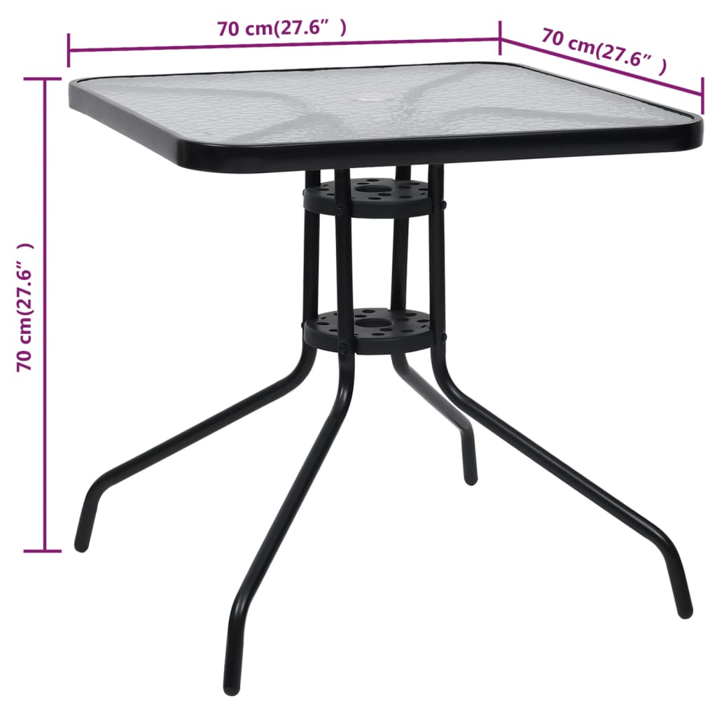 vidaXL Patio Table Black 27.6"x27.6"x27.6" Steel