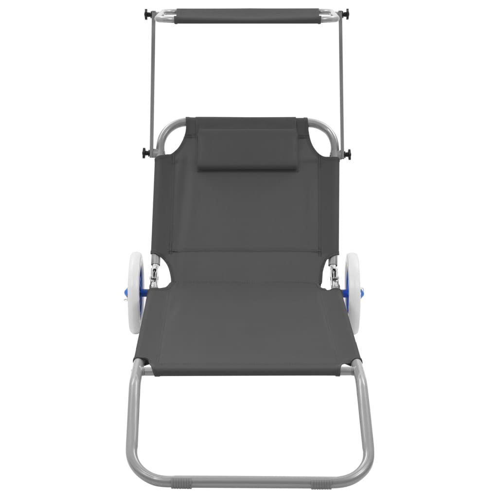 vidaXL Folding Sun Lounger with Canopy and Wheels Steel Gray