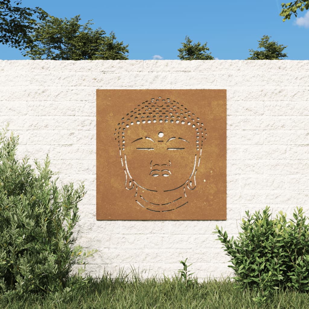 vidaXL Patio Wall Decoration 21.7"x21.7" Corten Steel Buddha Head Design