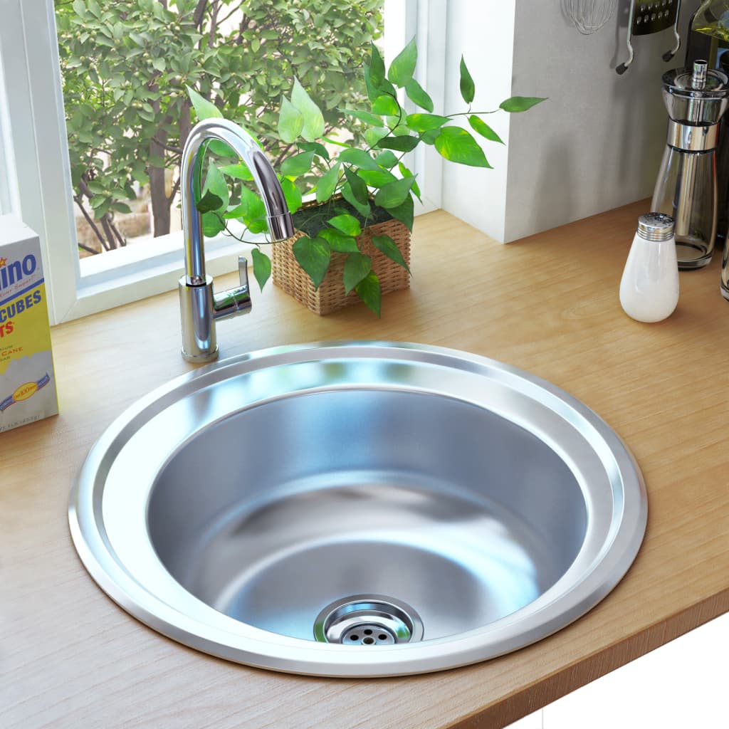 vidaXL Kitchen Sink with Strainer and Trap Stainless Steel