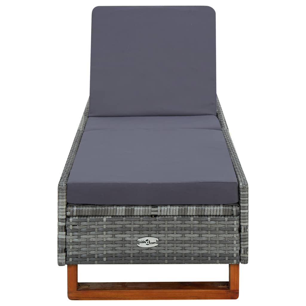 vidaXL Sunbed with Cushion Poly Rattan Gray