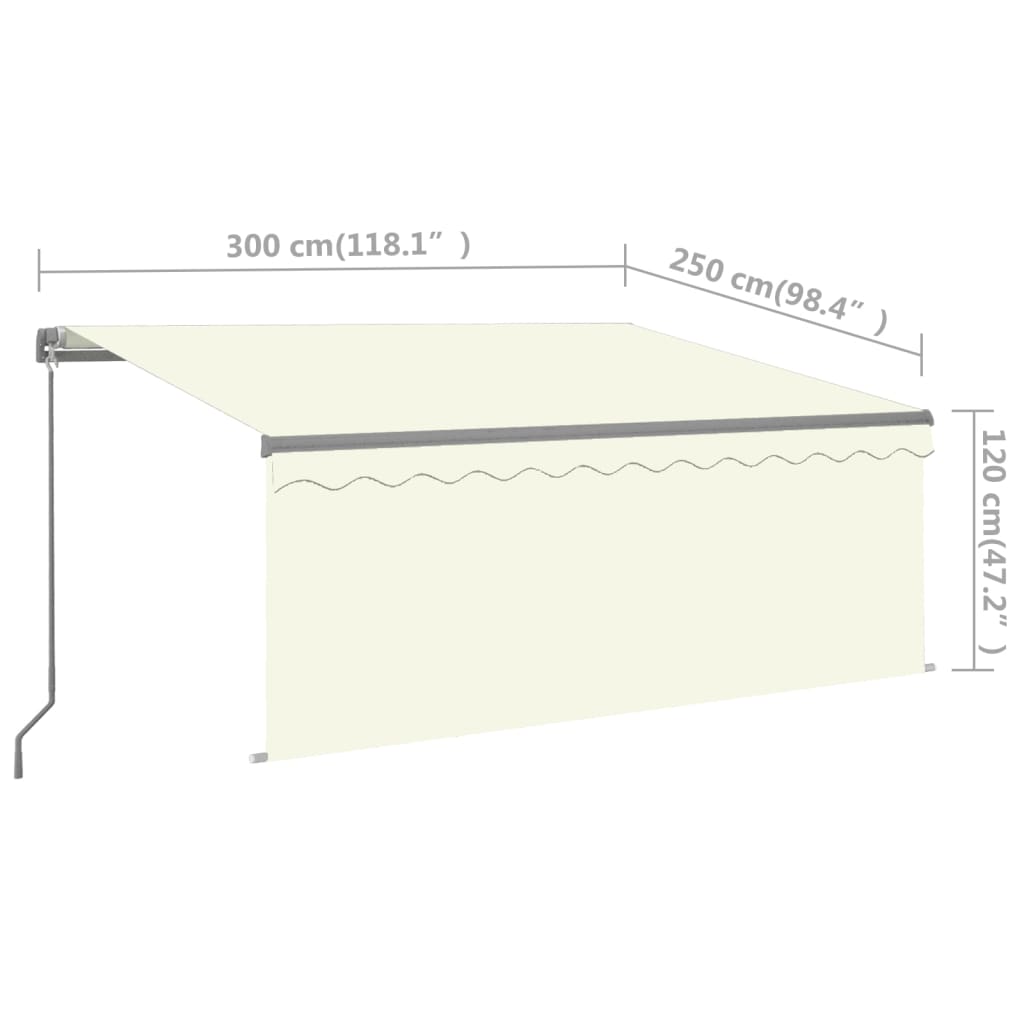 vidaXL Manual Retractable Awning with Blind&LED 118.1"x98.4" Cream
