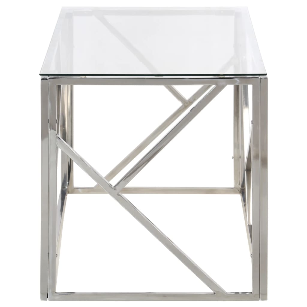 vidaXL Coffee Table Silver Stainless Steel and Tempered Glass