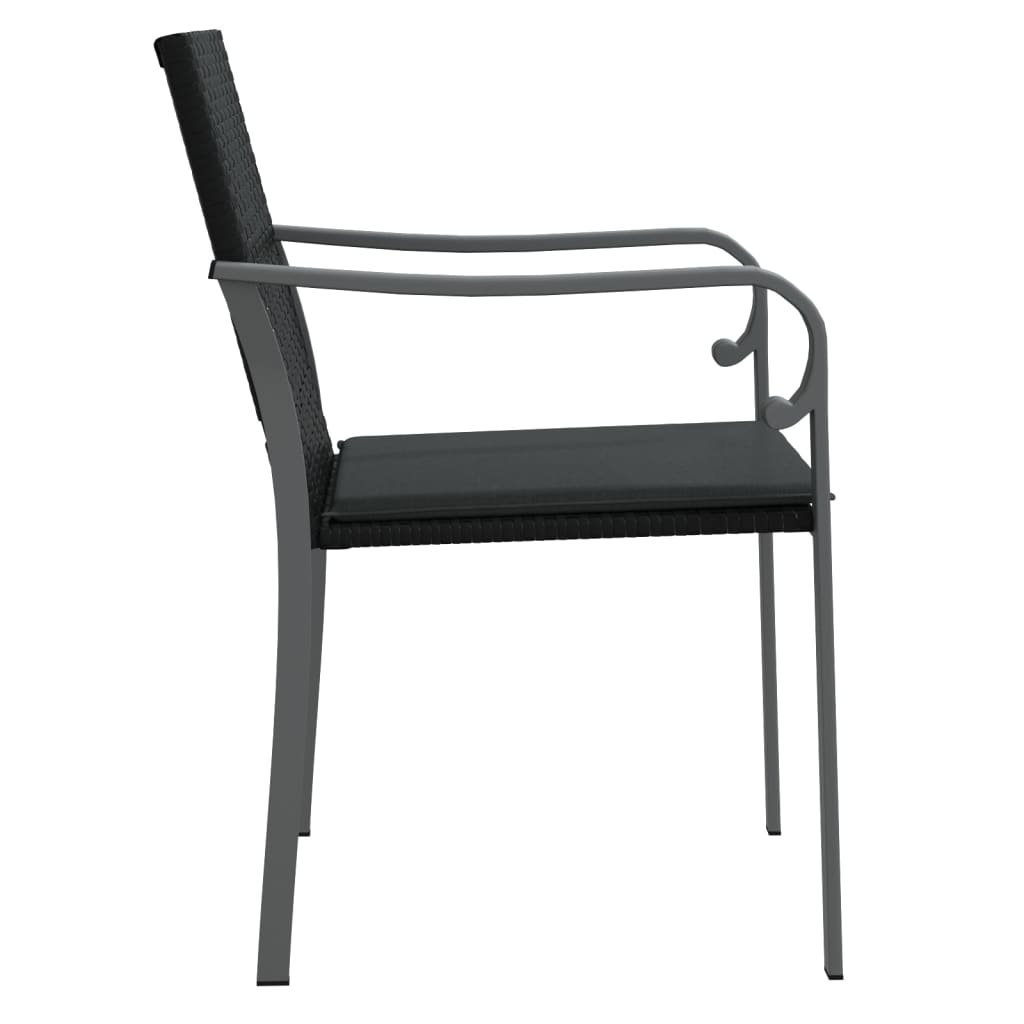 vidaXL Patio Chairs with Cushions 2 pcs Black 22"x23.2"x33.1" Poly Rattan