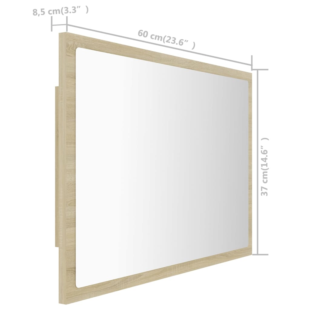 vidaXL LED Bathroom Mirror Sonoma Oak 23.6"x3.3"x14.6" Engineered Wood