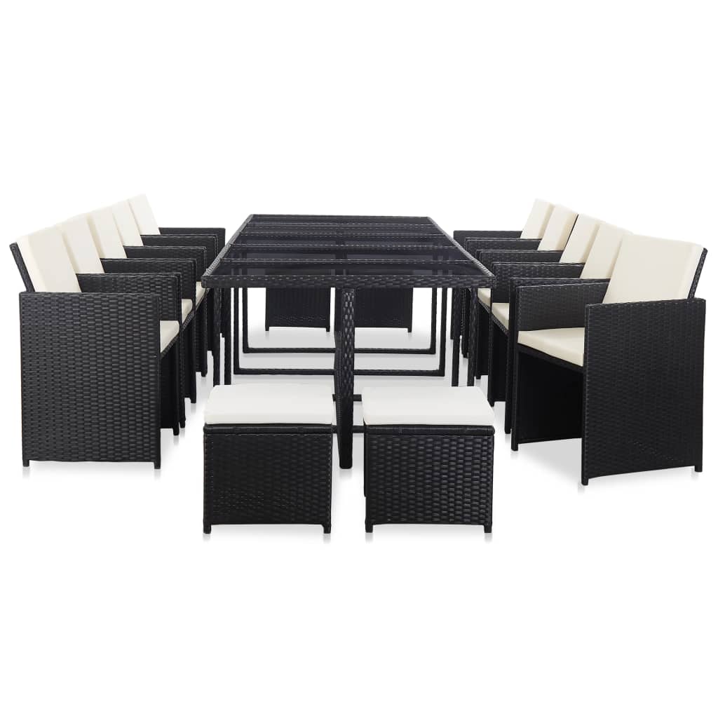 vidaXL 15 Piece Patio Dining Set with Cushions Poly Rattan Black