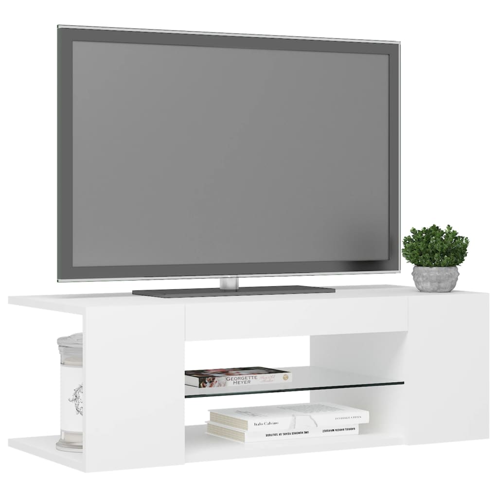 vidaXL TV Stand with LED Lights White 35.4"x15.4"x11.8"