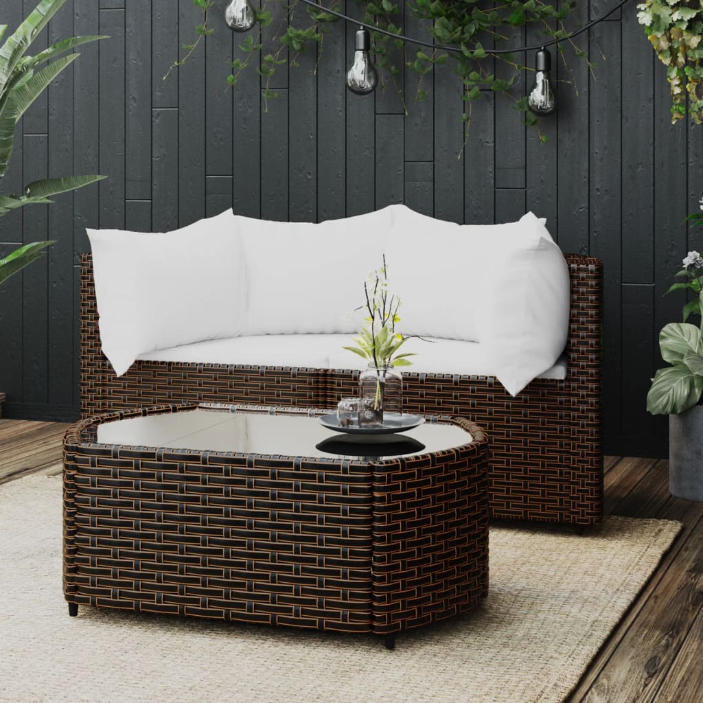 vidaXL 3 Piece Patio Lounge Set with Cushions Brown Poly Rattan