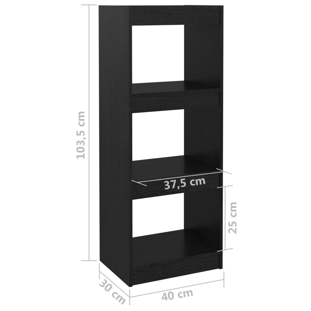 vidaXL Book Cabinet/Room Divider Black 15.7"x11.8"x40.7" Solid Wood Pine