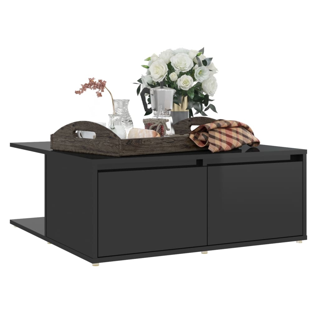 vidaXL Coffee Table High Gloss Black 31.5"x31.5"x12.2" Engineered Wood