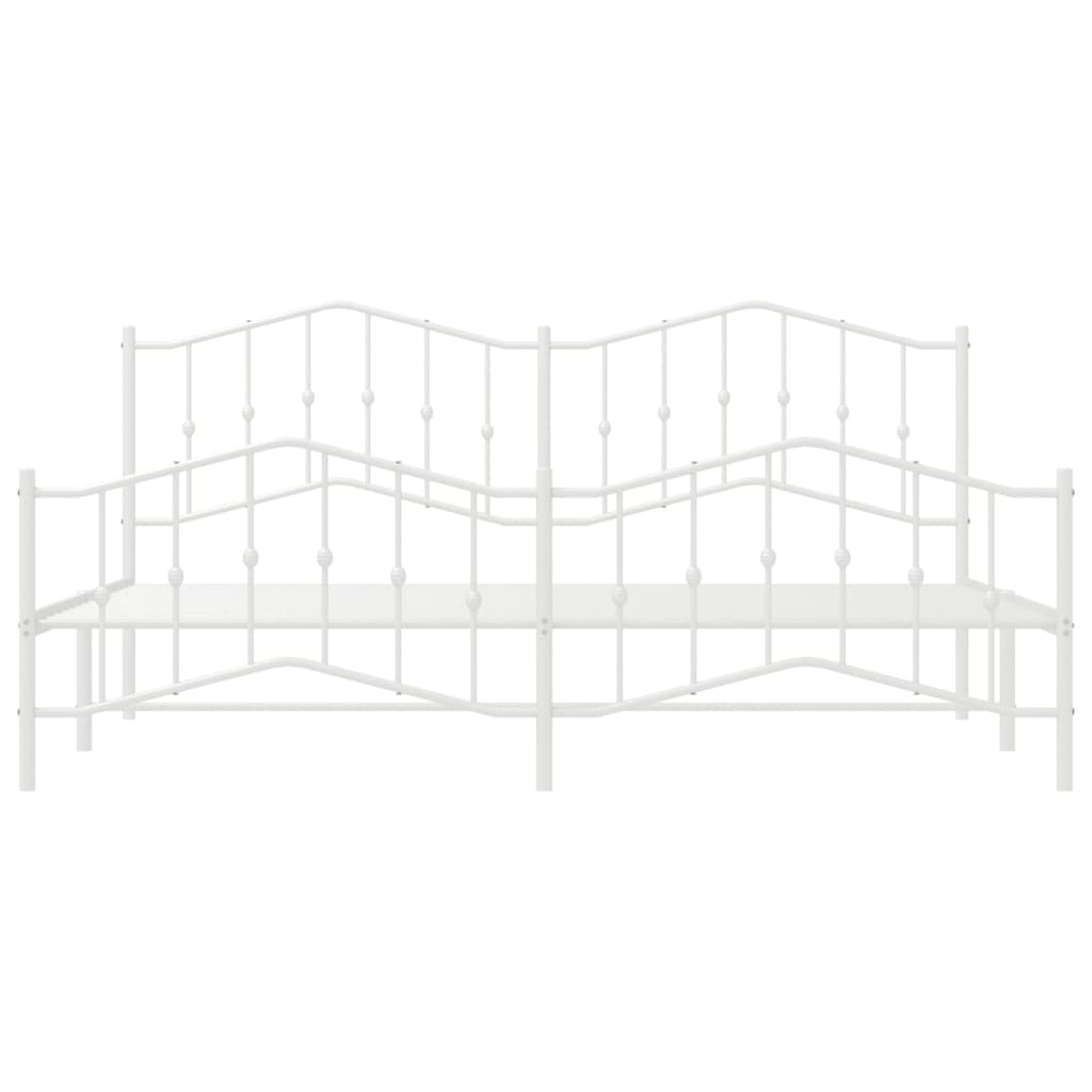 vidaXL Metal Bed Frame with Headboard and Footboard White 76"x79.9" King