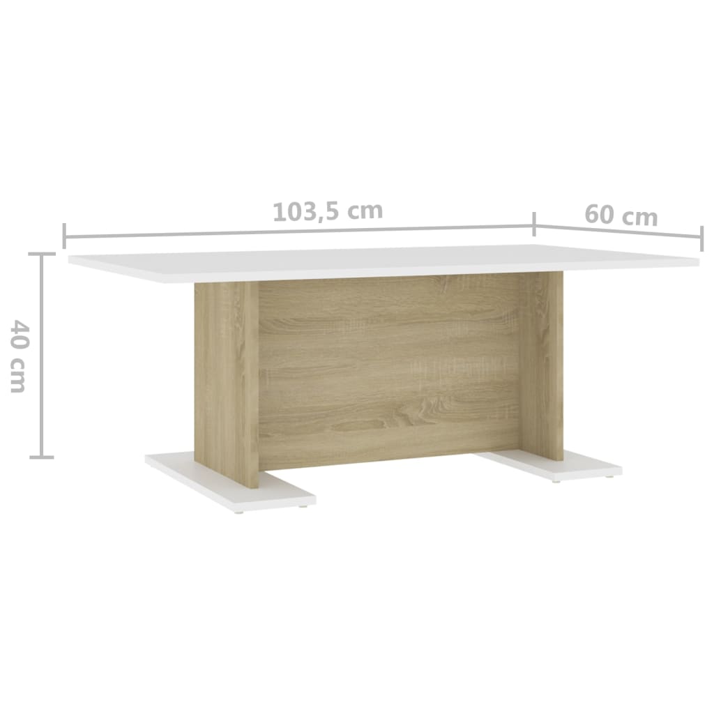 vidaXL Coffee Table White and Sonoma Oak 40.7"x23.6"x15.7" Engineered Wood