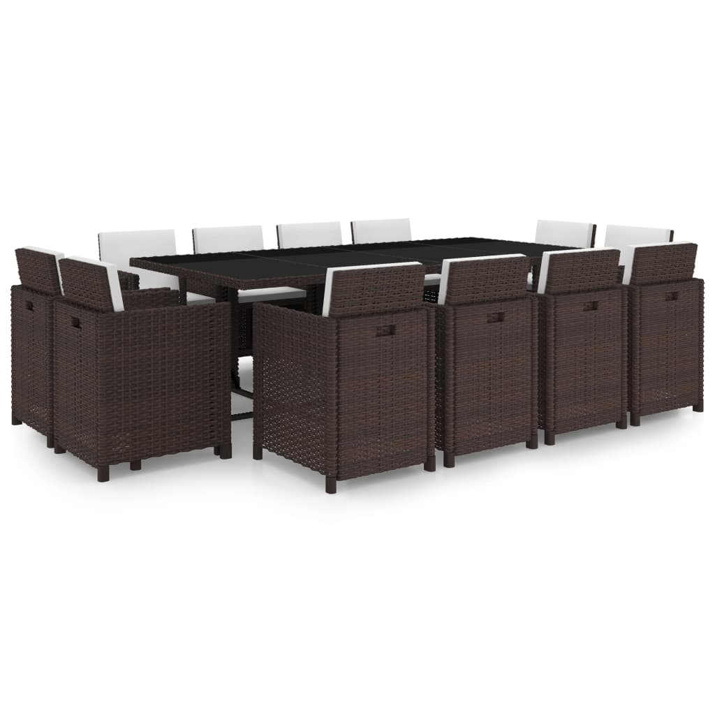 vidaXL 13 Piece Patio Dining Set with Cushions Poly Rattan Brown