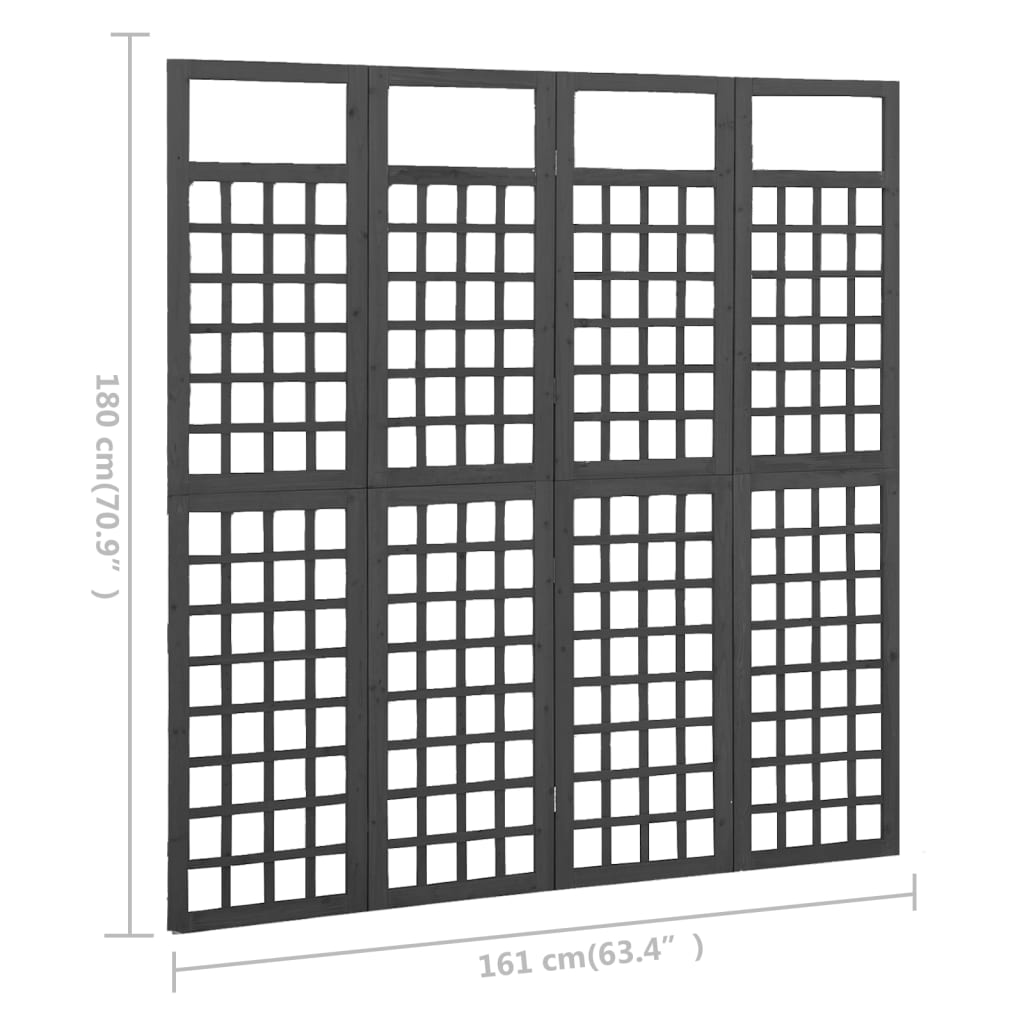 vidaXL 4-Panel Room Divider/Trellis Solid Fir Wood Black 63.4"x70.9"