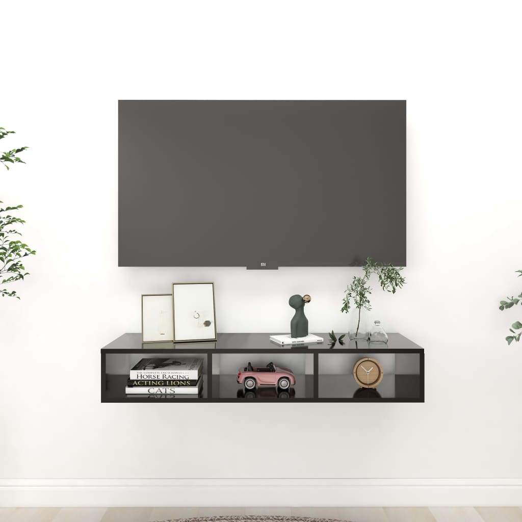 vidaXL Wall Shelf High Gloss Black 40.2"x11.8"x6.7" Engineered Wood