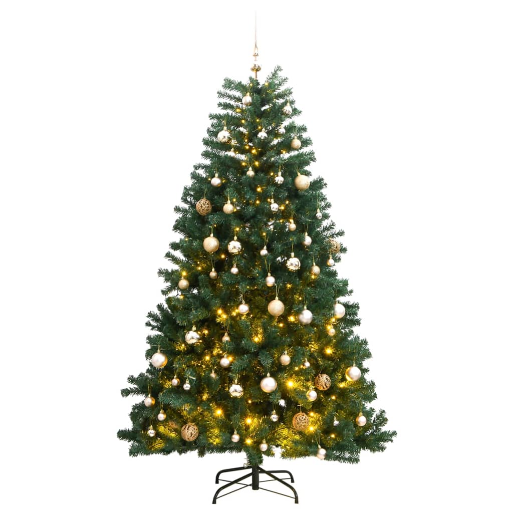 vidaXL Artificial Hinged Christmas Tree 300 LEDs & Ball Set 70.9"
