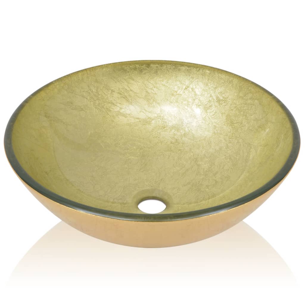 vidaXL Basin Tempered Glass 16.5" Gold