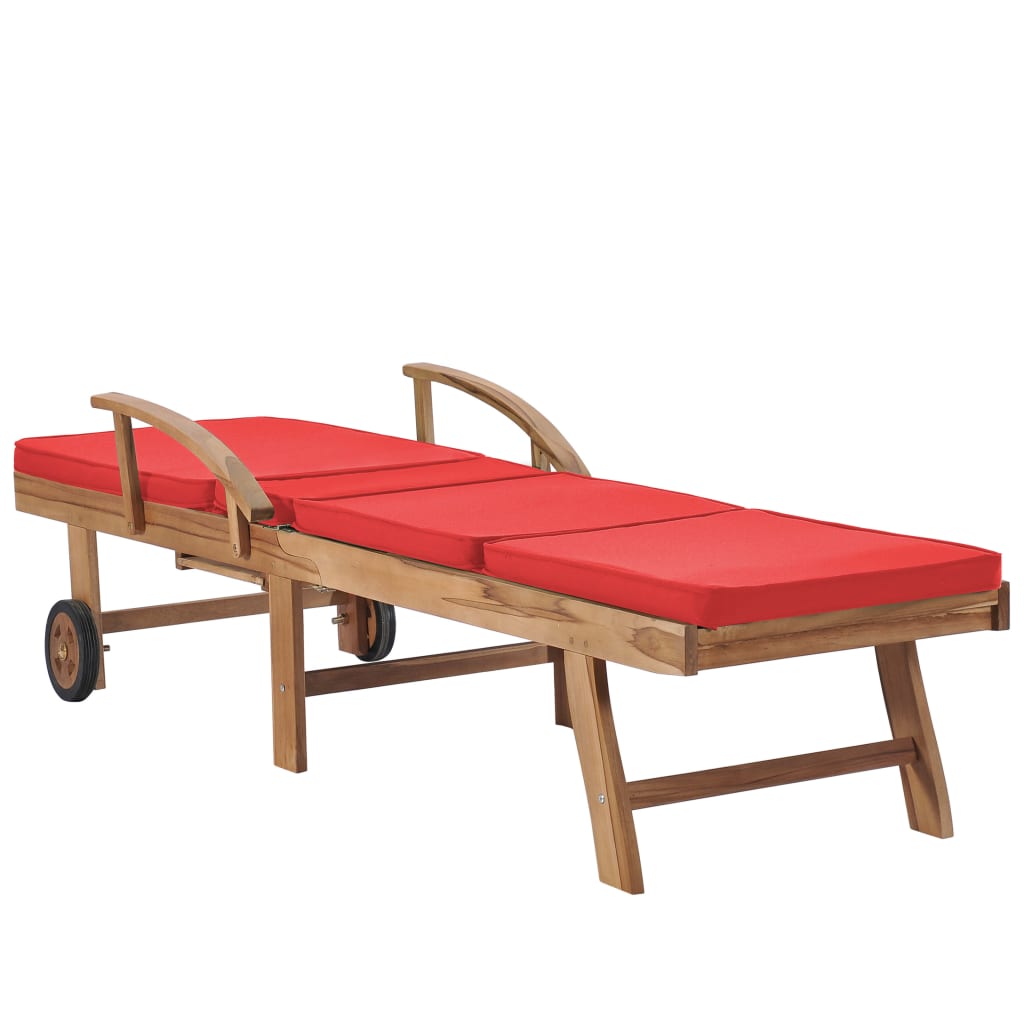 vidaXL Sun Loungers with Cushions 2 pcs Solid Teak Wood Red
