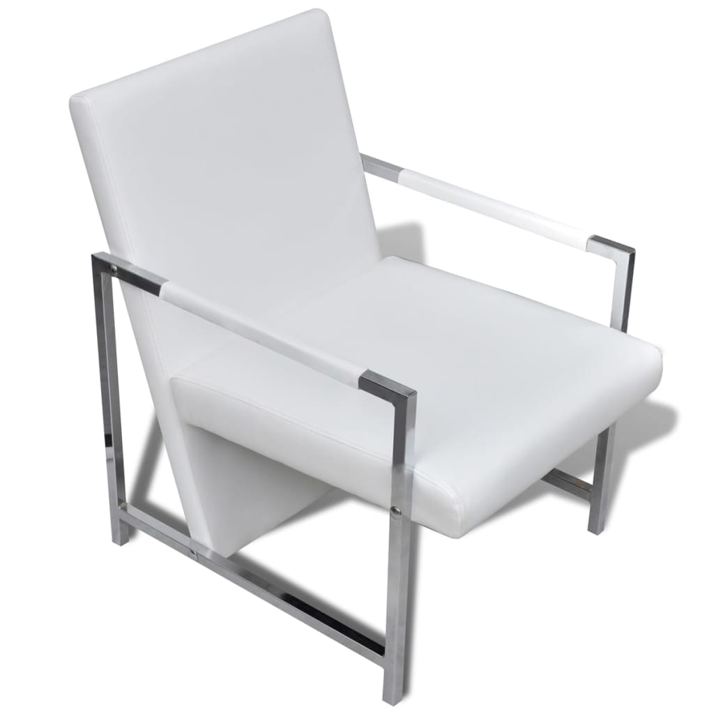 vidaXL Armchair with Chrome Feet White Faux Leather