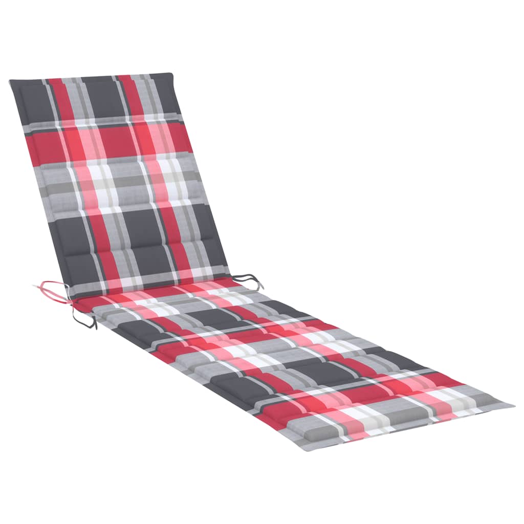 vidaXL Sun Loungers 2 pcs with Red Check Pattern Cushion Solid Teak Wood