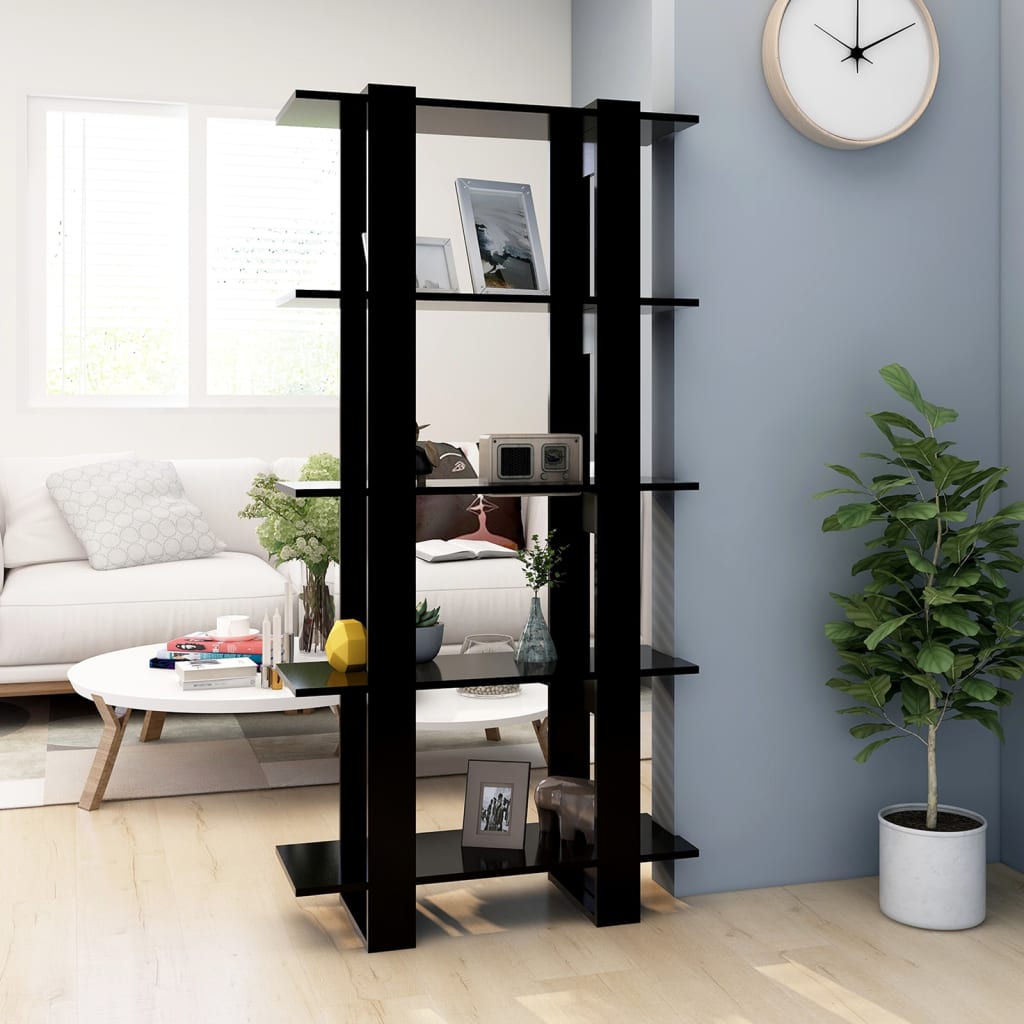 vidaXL Book Cabinet/Room Divider Black 31.5"x11.8"x63" Engineered Wood