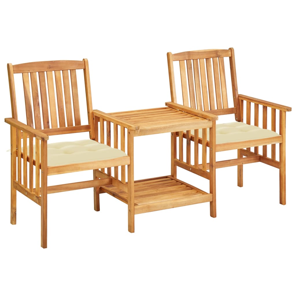 vidaXL Patio Chairs with Tea Table and Cushions Solid Acacia Wood