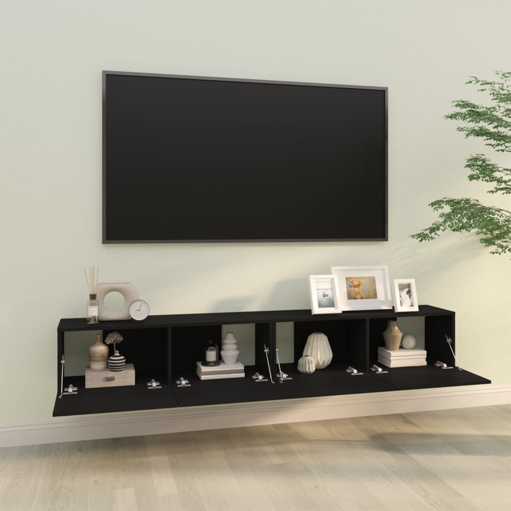 vidaXL Wall TV Stands 2 pcs Black 39.4"x11.8"x11.8" Engineered Wood