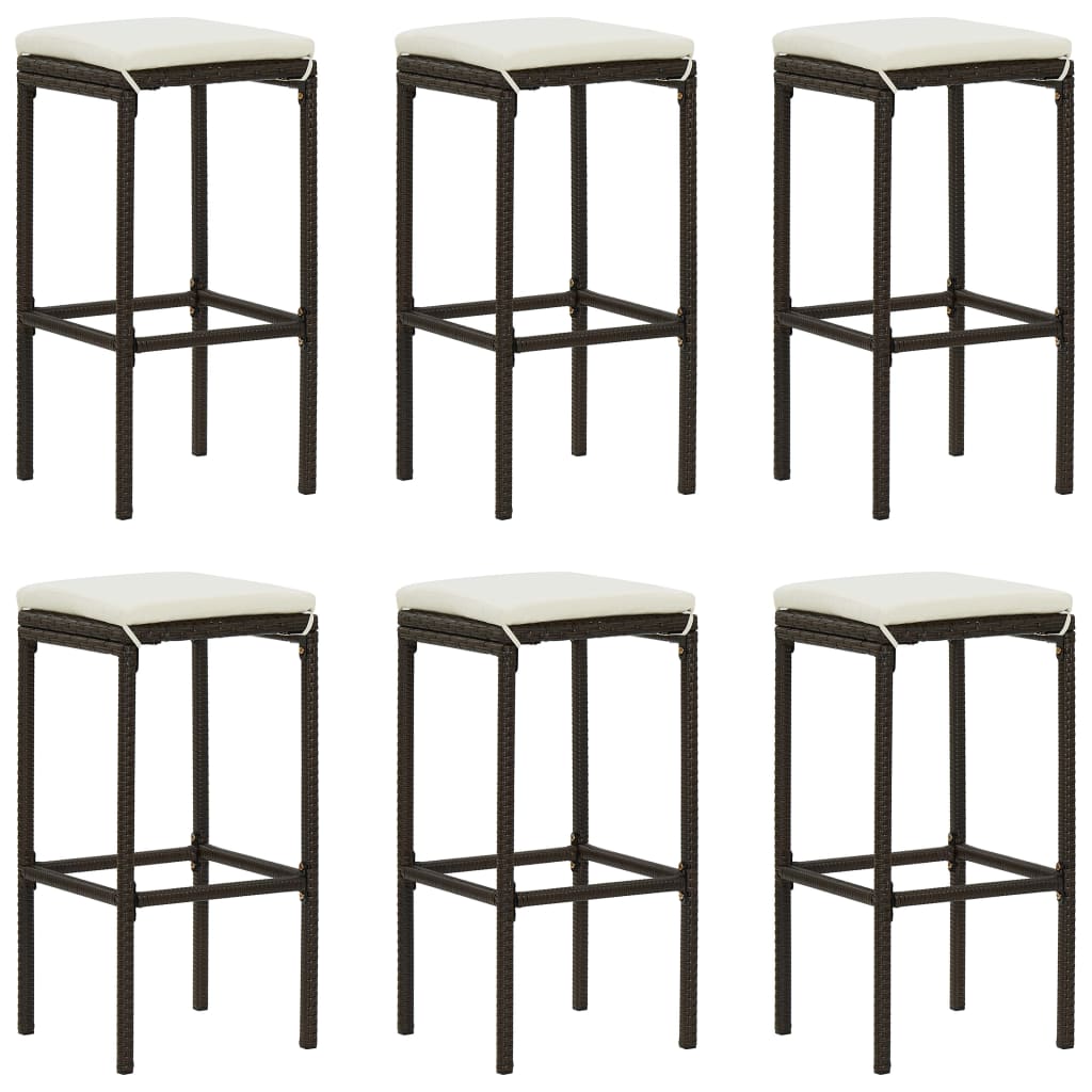 vidaXL Bar Stools with Cushions 6 pcs Brown Poly Rattan