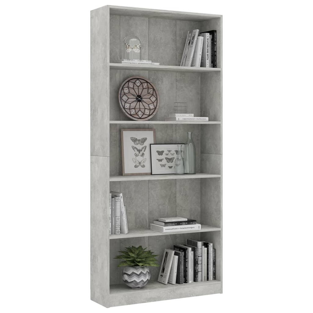 vidaXL 5-Tier Book Cabinet Concrete Gray 31.5"x9.4"x68.9" Chipboard