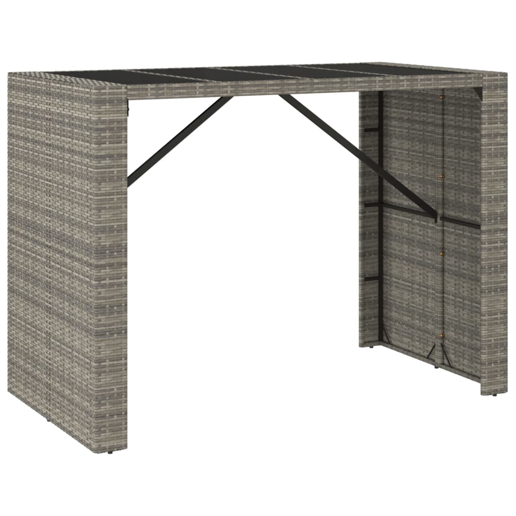 vidaXL Bar Table with Glass Top Gray 57.1"x31.5"x43.3" Poly Rattan