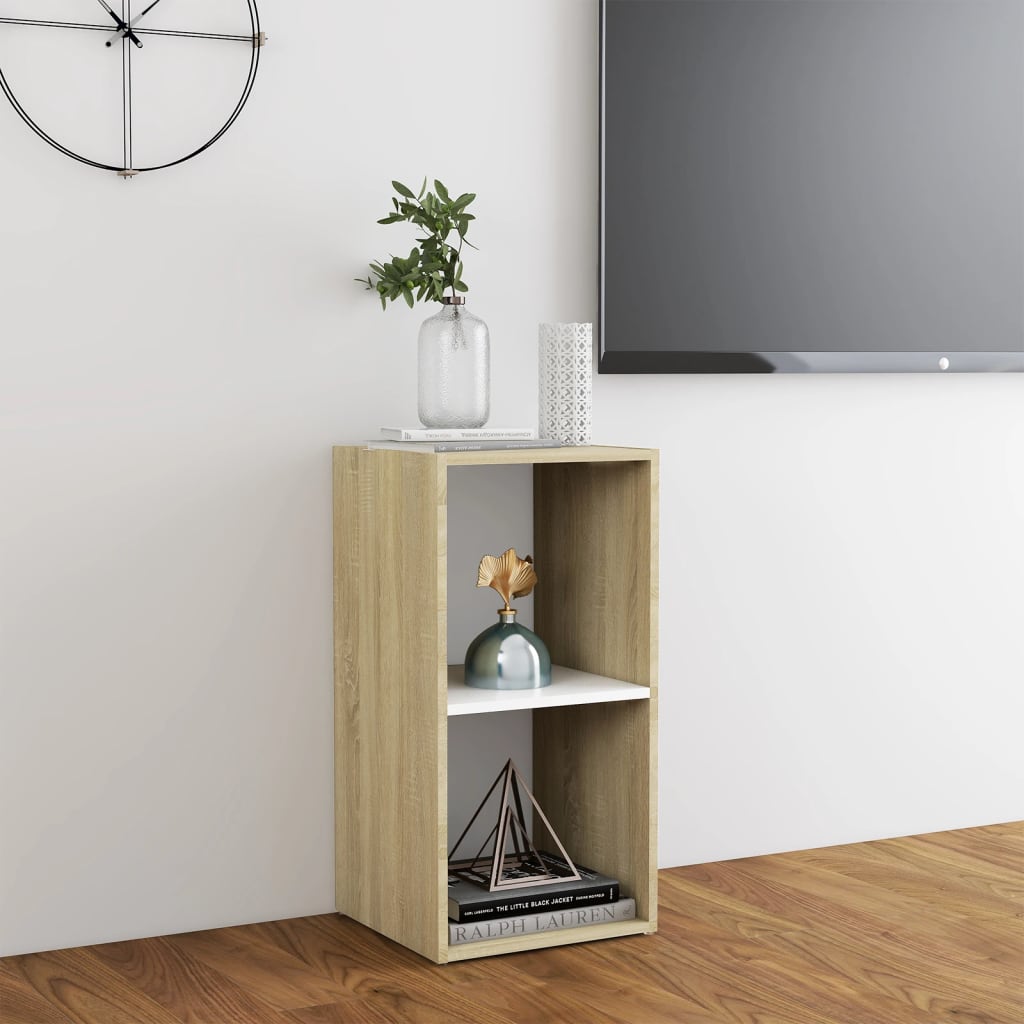 vidaXL TV Stand White and Sonoma Oak 28.3"x13.8"x14.4" Engineered Wood