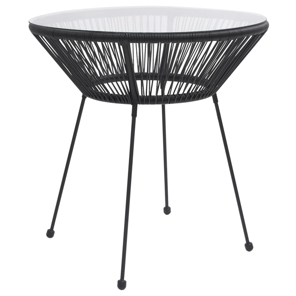 vidaXL Patio Dining Table Black Ø27.6"x29.1" Rattan and Glass