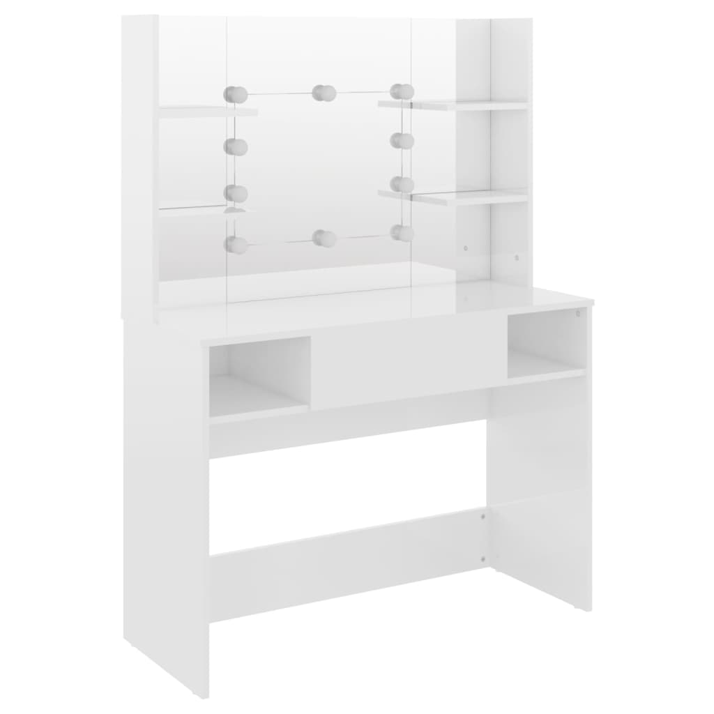 vidaXL Makeup Table with LED Lights 39.4"x15.7"x53.1" MDF Shining White