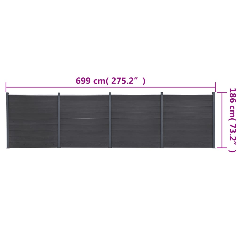 vidaXL Fence Panel Set Gray 275.2"x73.2" WPC