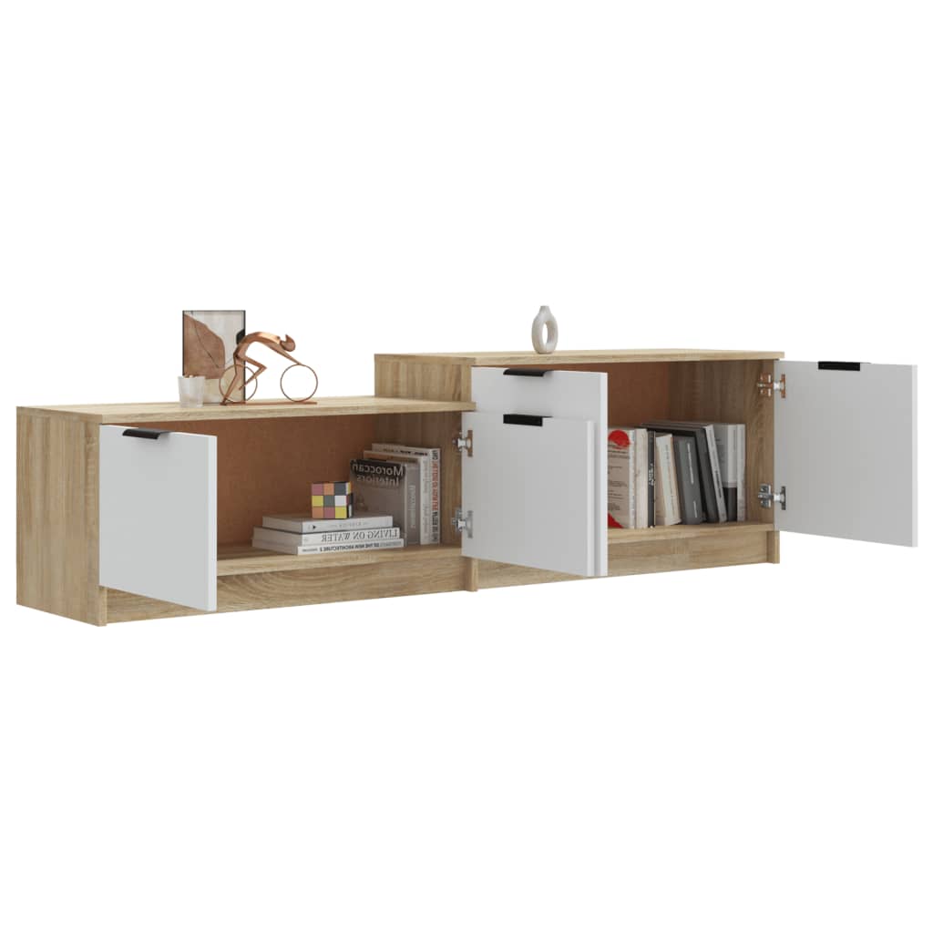 vidaXL TV Cabinet White and Sonoma Oak 62.4"x14.2"x17.7" Engineered Wood