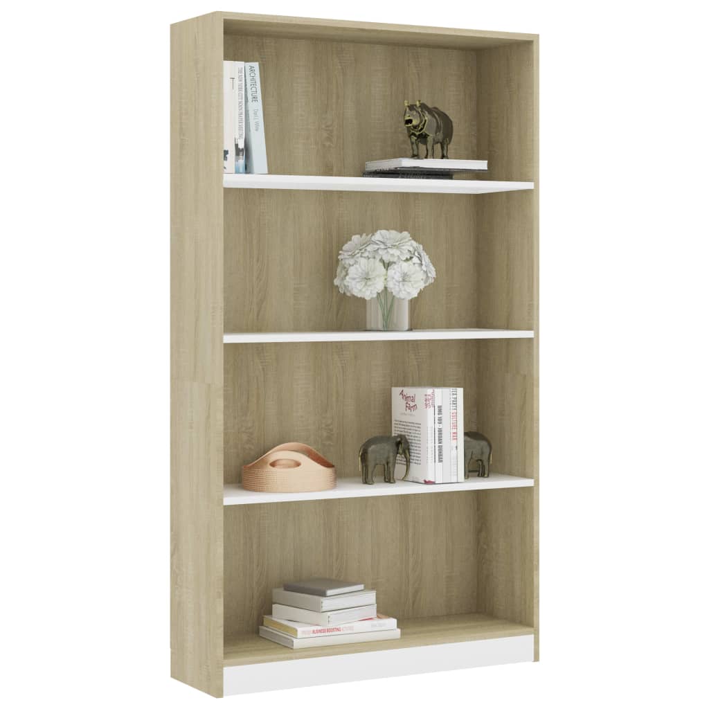 vidaXL 4-Tier Book Cabinet White and Sonoma Oak 31.5"x9.4"x55.9" Engineered Wood