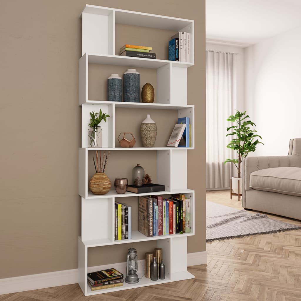 vidaXL Book Cabinet/Room Divider White 31.5"x9.4"x75.6" Engineered Wood