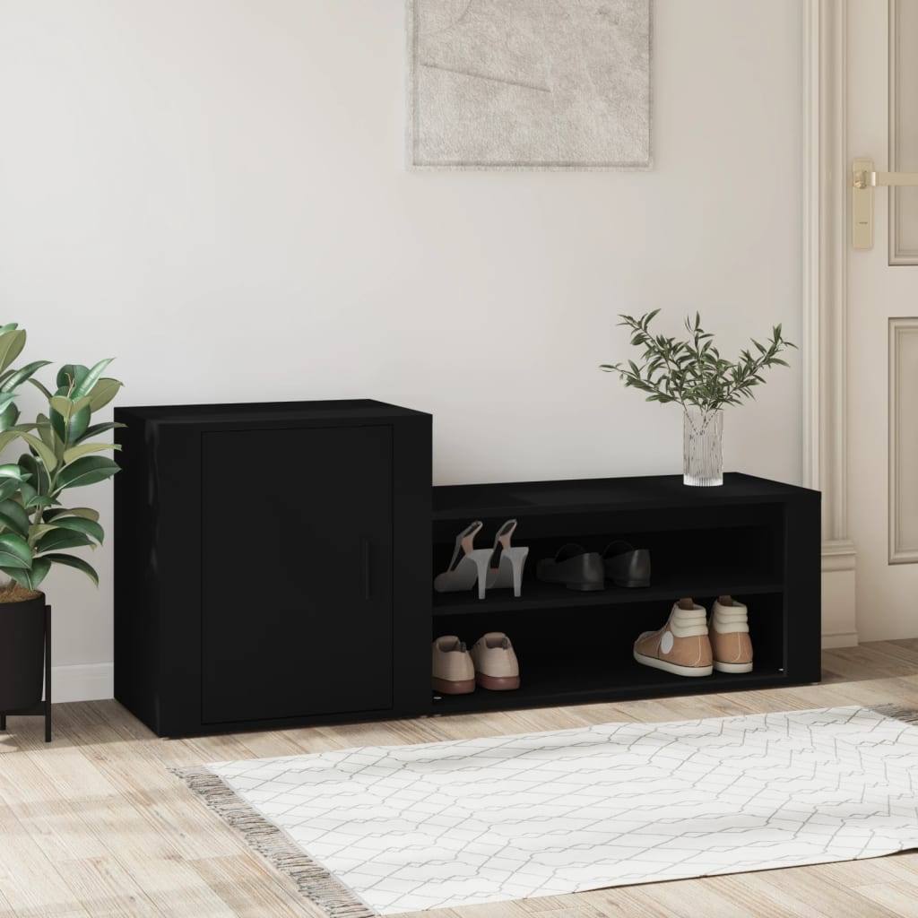 vidaXL Shoe Cabinet Black 51.2"x13.8"x21.3" Engineered Wood