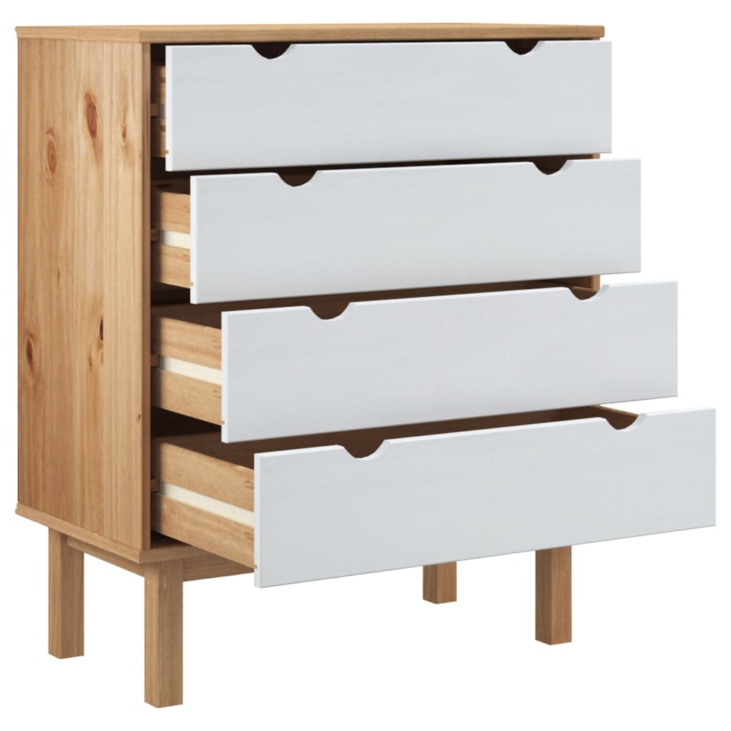 vidaXL Drawer Cabinet OTTA Brown&White 30.1"x15.6"x35.4" Solid Wood Pine