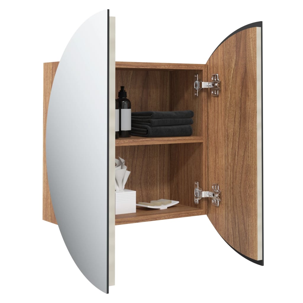 vidaXL Bathroom Cabinet with Round Mirror&LED Oak 15.7"x15.7"x6.9"