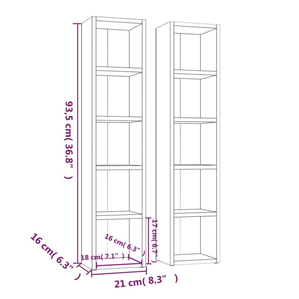 vidaXL CD Cabinets 2 pcs Concrete Gray 8.3"x6.3"x36.8" Engineered Wood