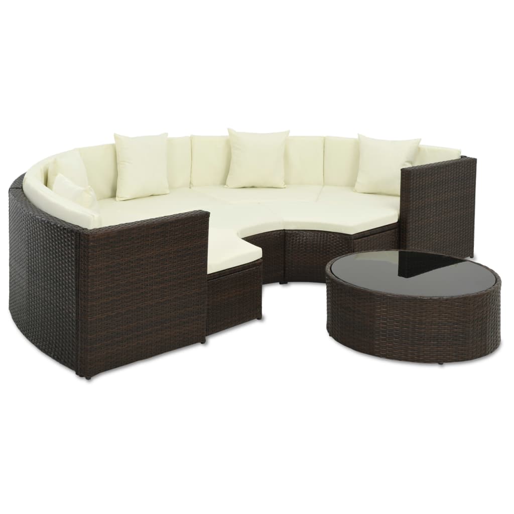 vidaXL 7 Piece Patio Lounge Set with Cushions Poly Rattan Brown