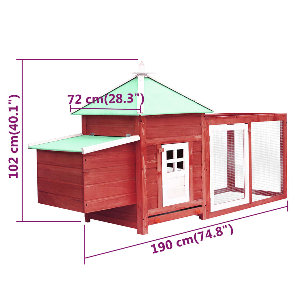 vidaXL Chicken Coop with Nest Box Red 74.8"x28.3"x40.2" Solid Firwood