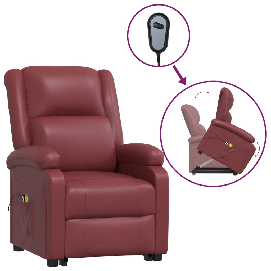 vidaXL Power Lift Massage Recliner Wine Red Faux Leather
